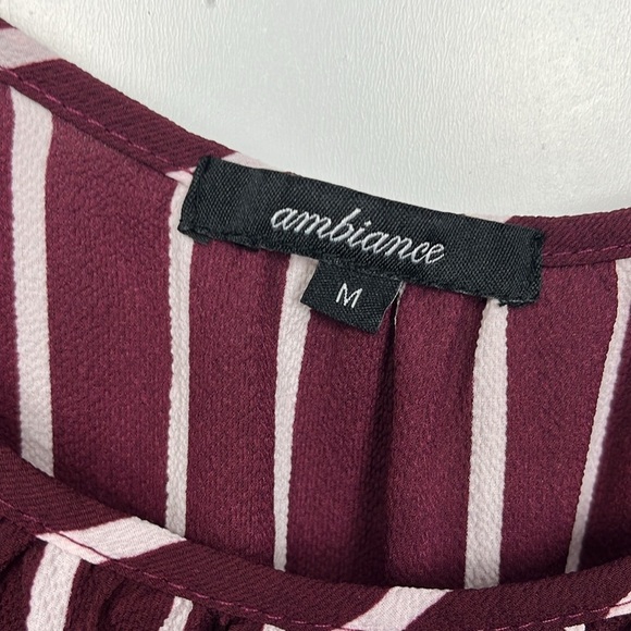 Ambiance Womens Jumpsuit M Burgundy/Cream Stretch Waist Adj Straps Wide Leg EUC - Picture 2 of 12